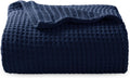 Waffle Weave Cotton Blanket Twin XL in Pageant Blue - Breathable Dorm