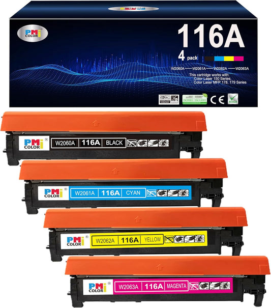 4 Pack Replacement HP 116A Toner Cartridges for Color Laser Printers