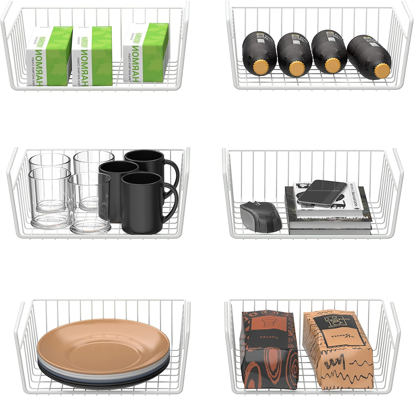 Simple Houseware 6PK Under Shelf Basket for Extra Storage