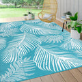 8x10 Waterproof Outdoor Rug Leaf Teal - Reversible Patio Mat