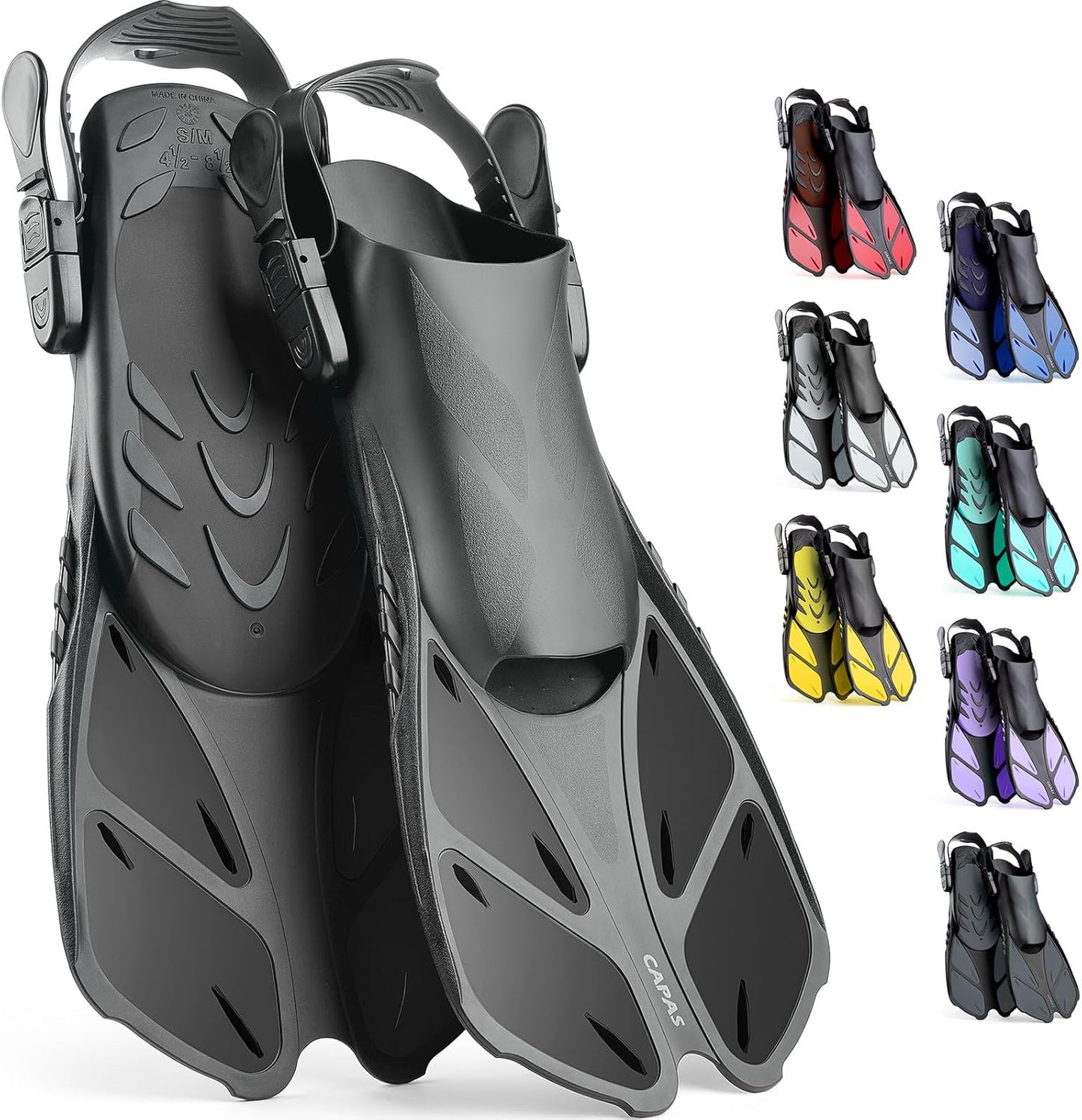 CAPAS Snorkel Fins for Adults and Kids - Adjustable Swim Fins