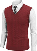 Men's Cable Knit V Neck Sweater Vest - Slim Fit Sleeveless