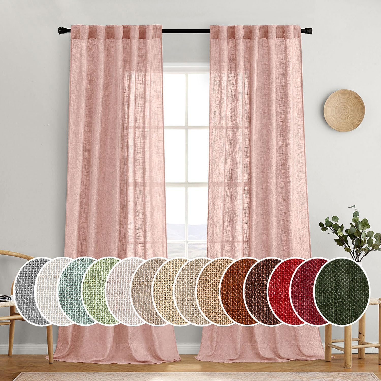 MIULEE Blush Pink Linen Curtains for Girls Bedroom Nursery