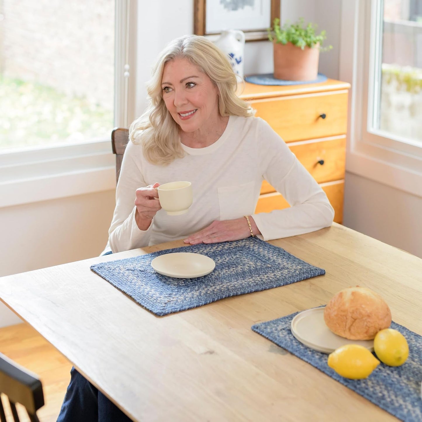 Denim Jute Woven Placemats for Rustic Coastal Table Decor