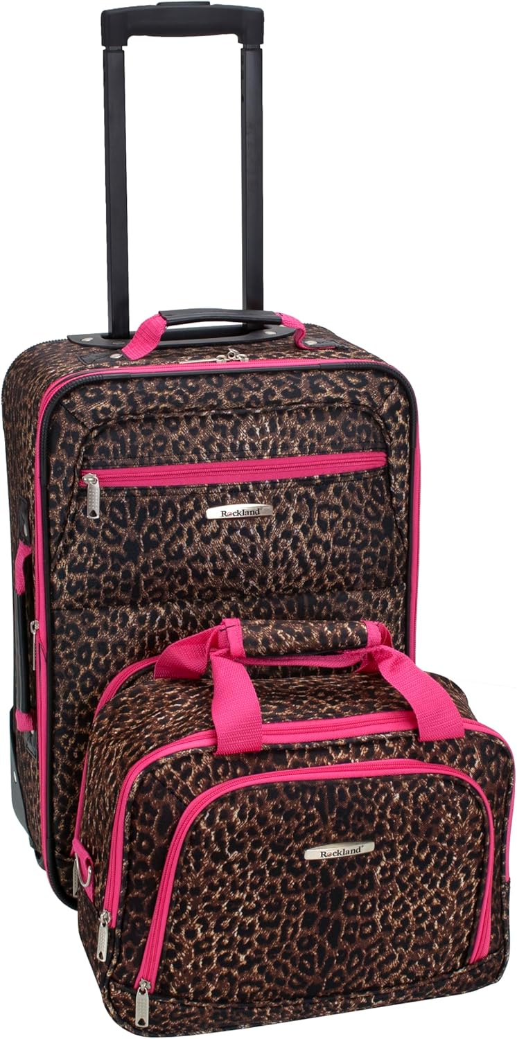 Rockland Fashion Softside Luggage Set in Pink Leopard Design