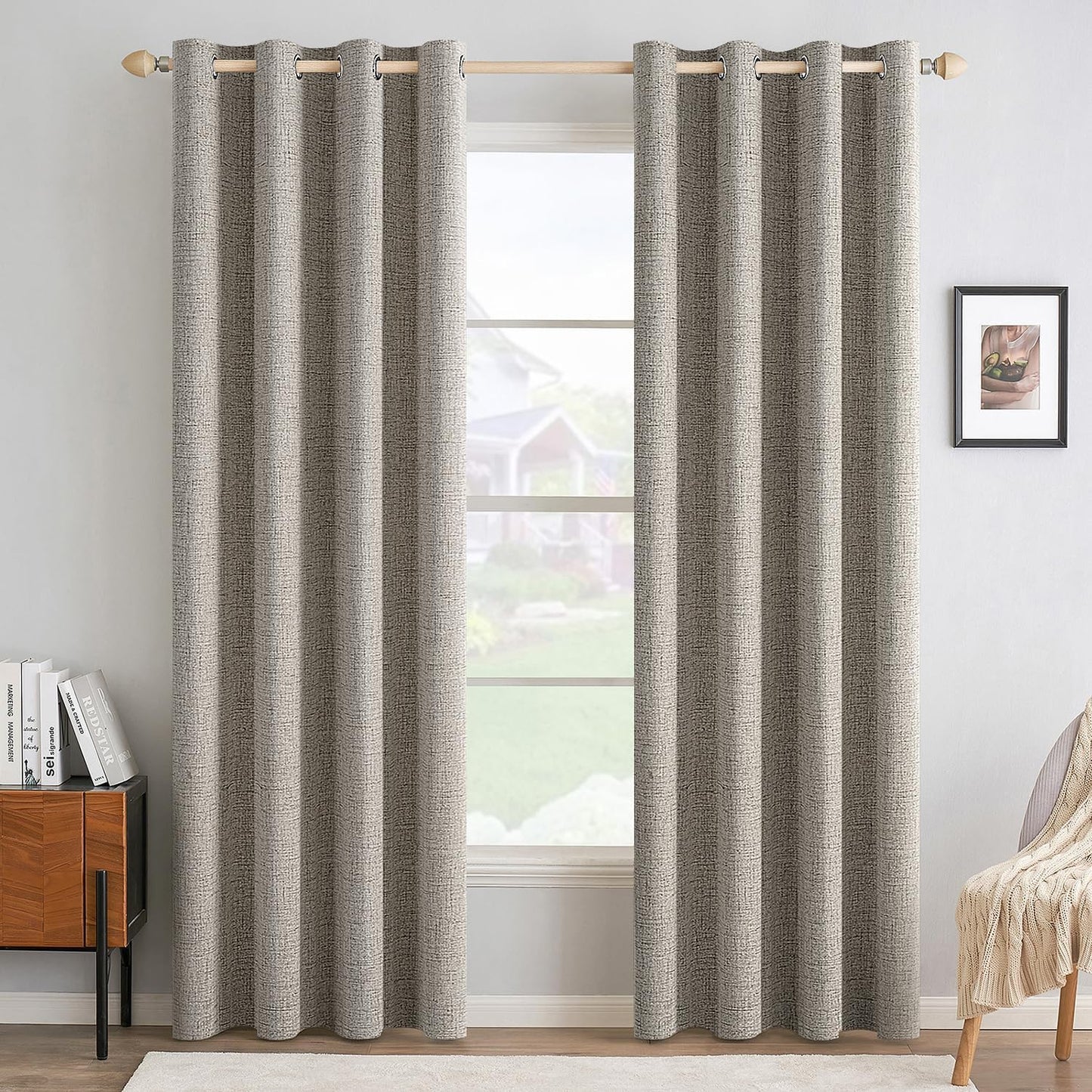 MIULEE Linen Texture Curtains for Bedroom 100% Blackout Panels