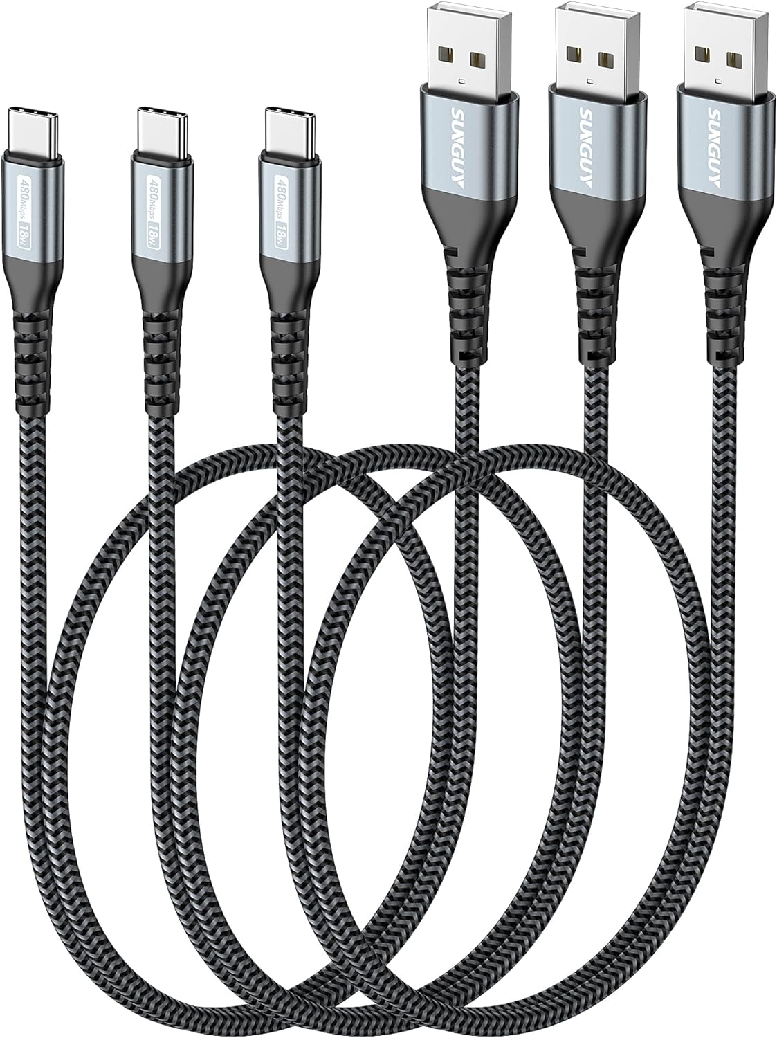 SUNGUY Fast Charging USB C Cable [3 Pack] 1.5FT - iPhone & Samsung Compatible