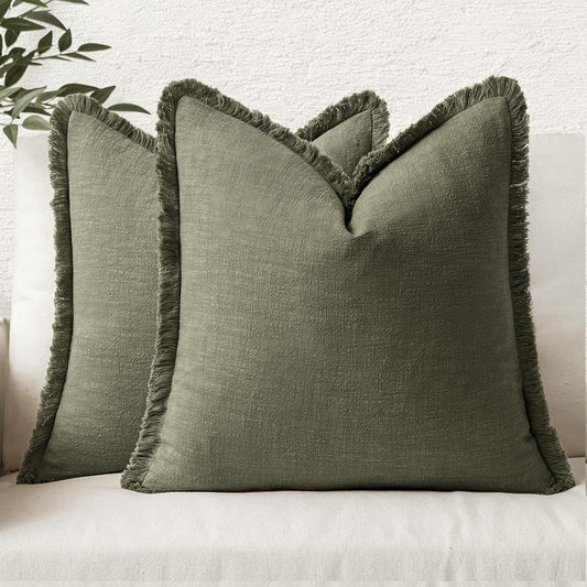 MIULEE Decorative Throw Pillow Covers with Boho Fringe Design