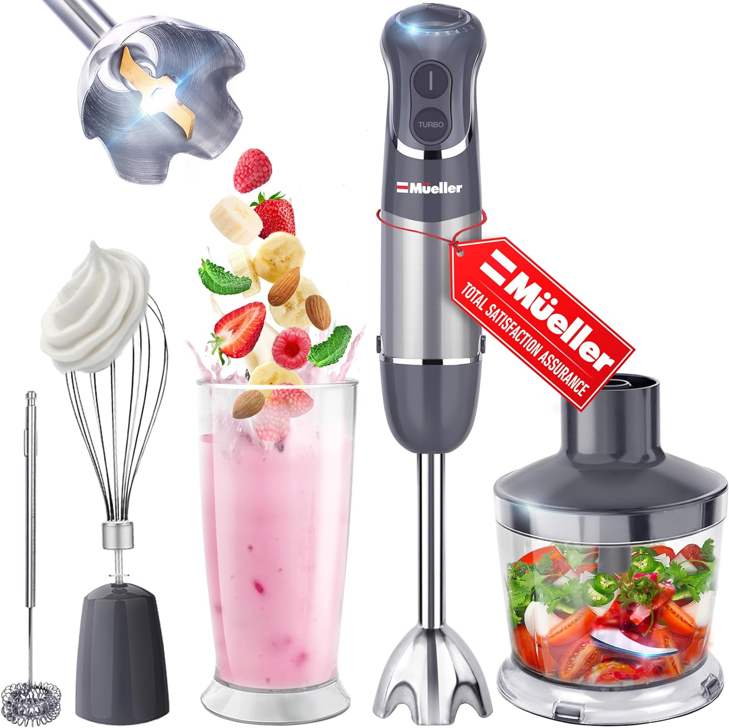 Mueller 4-in-1 Hand Blender - Turbo Boost Power