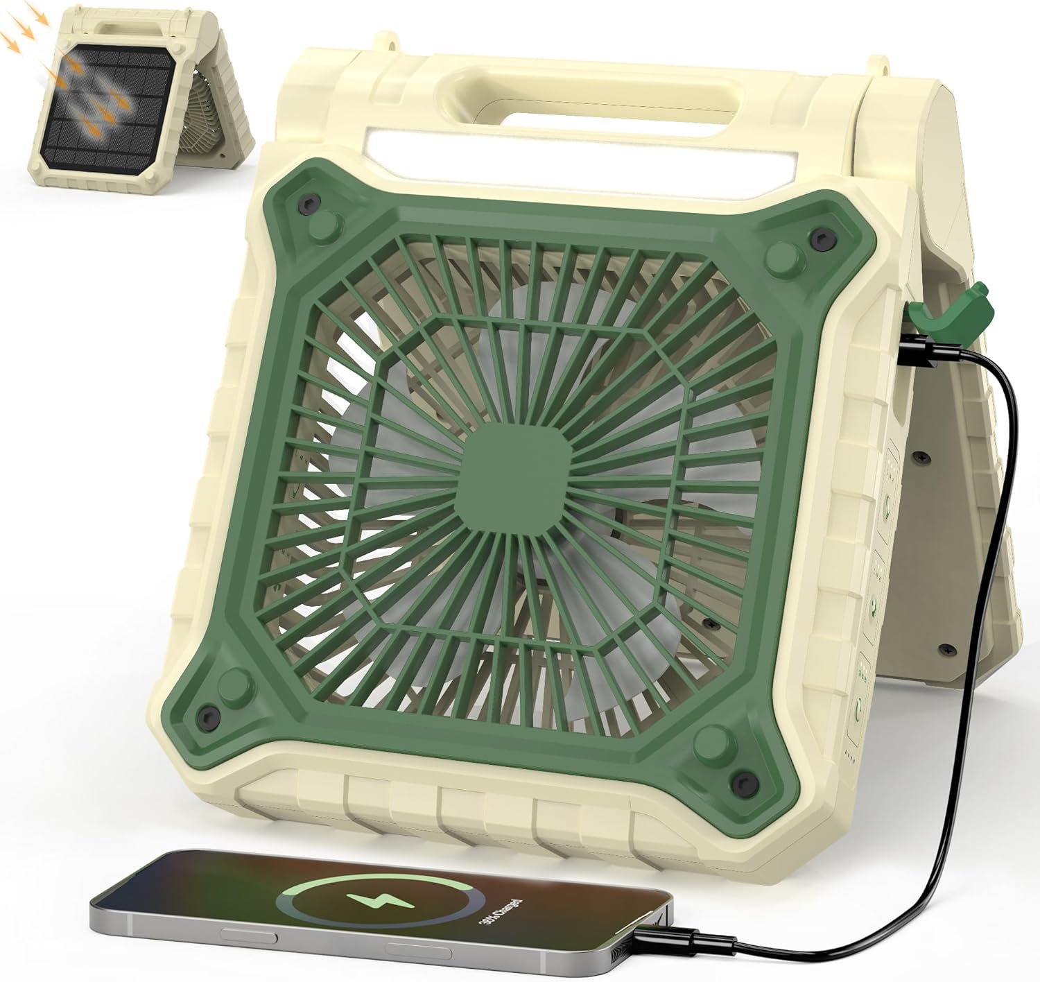 10.2 Inch Solar Camping Fan with Light - Rechargeable and Portable