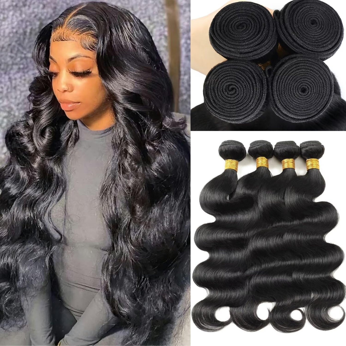 12A Human Hair Bundles Body Wave Extensions for Women 1B Color