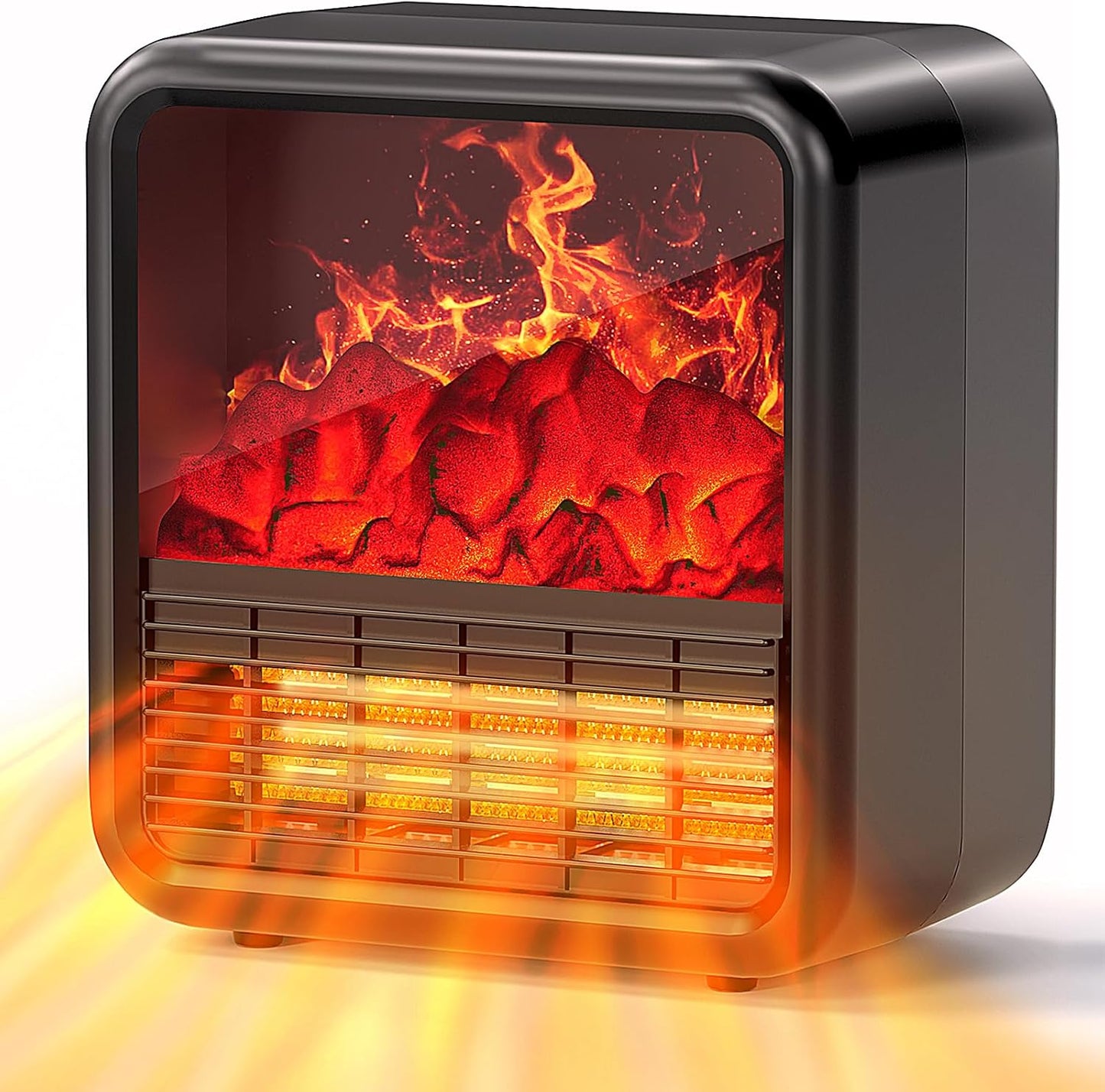 Compact Electric Fireplace Heater - 3D Flame, Thermostat, Safety Switch