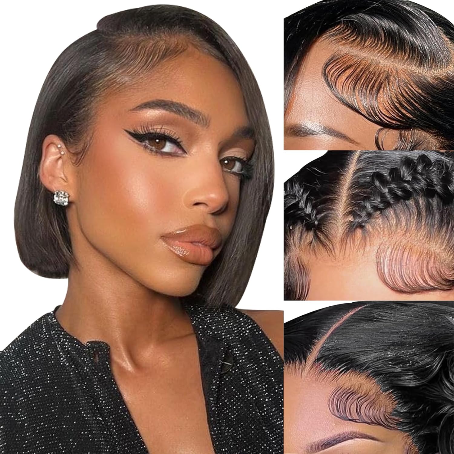 13x4 Bob Wig Human Hair for Women - 10 Inch Natural Black Style