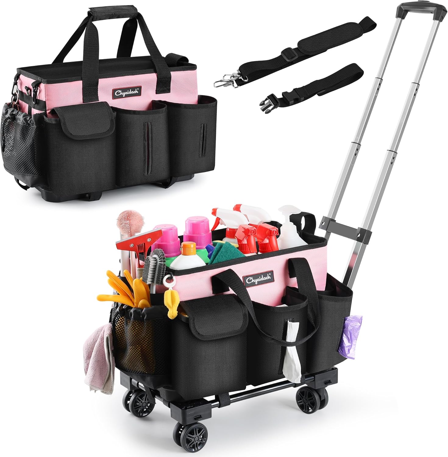 Rolling Cleaning Caddy Organizer with Trolley for Easy Transport