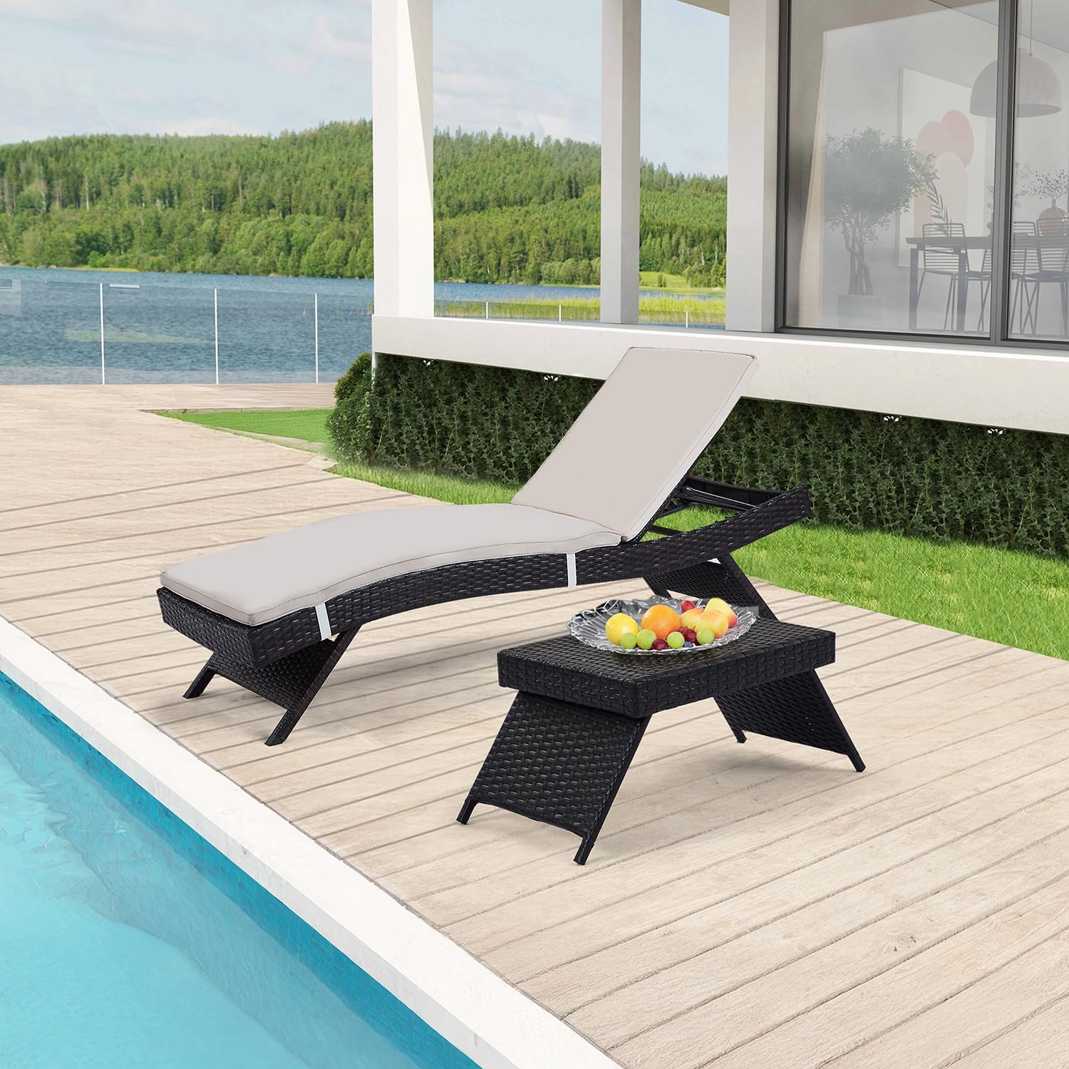Outdoor Chaise Lounge Chair Set with Detachable Cushions for Comfort