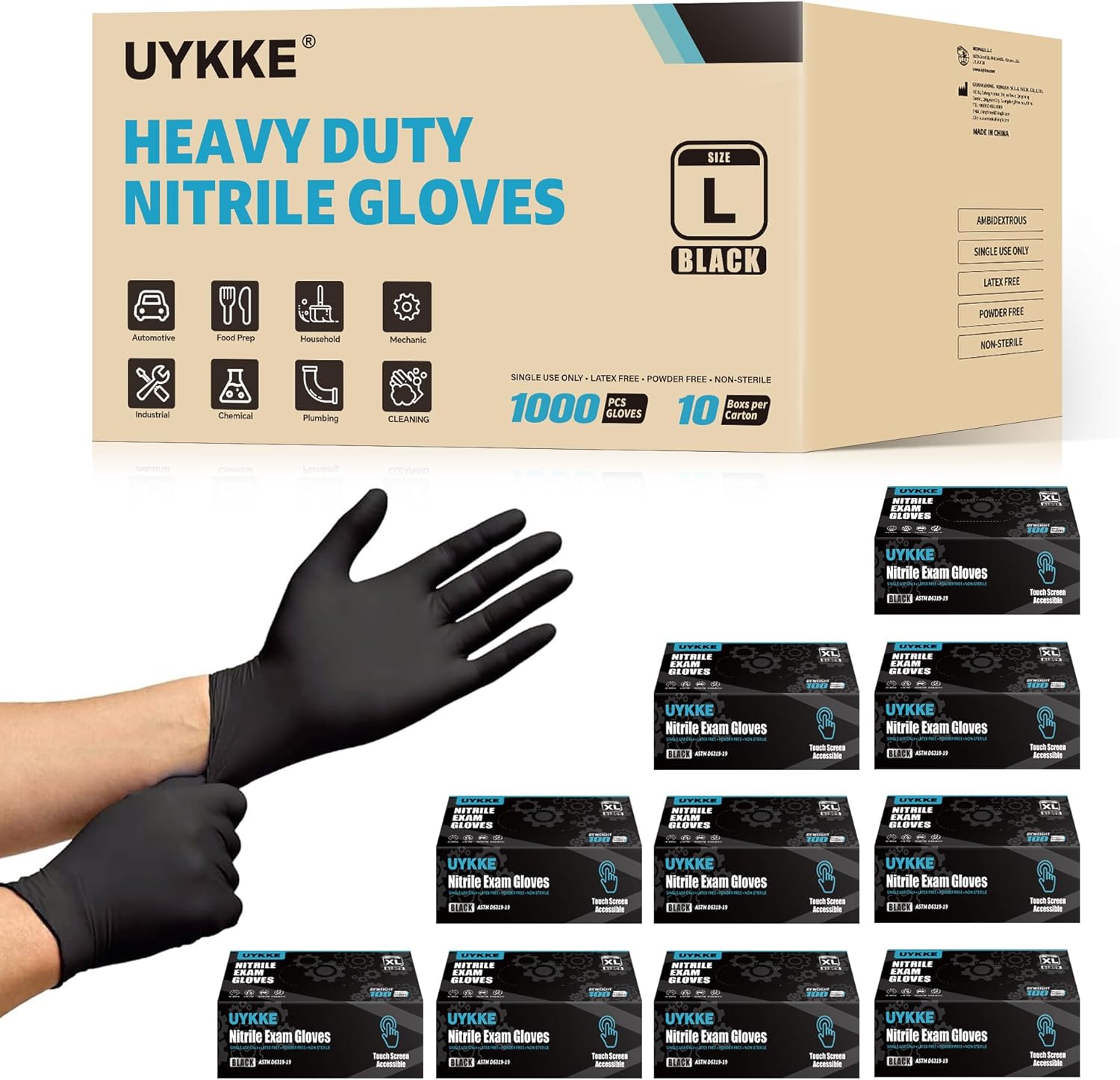 Heavy Duty 7 Mil Nitrile Black Gloves for Cleaning and Food Prep