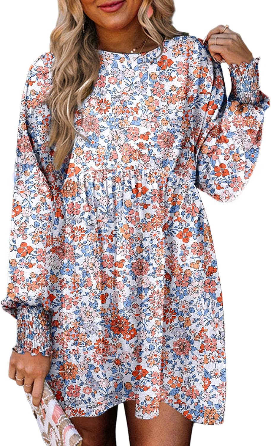 Dokotoo Womens Fall Dress Long Sleeve Babydoll Mini Floral