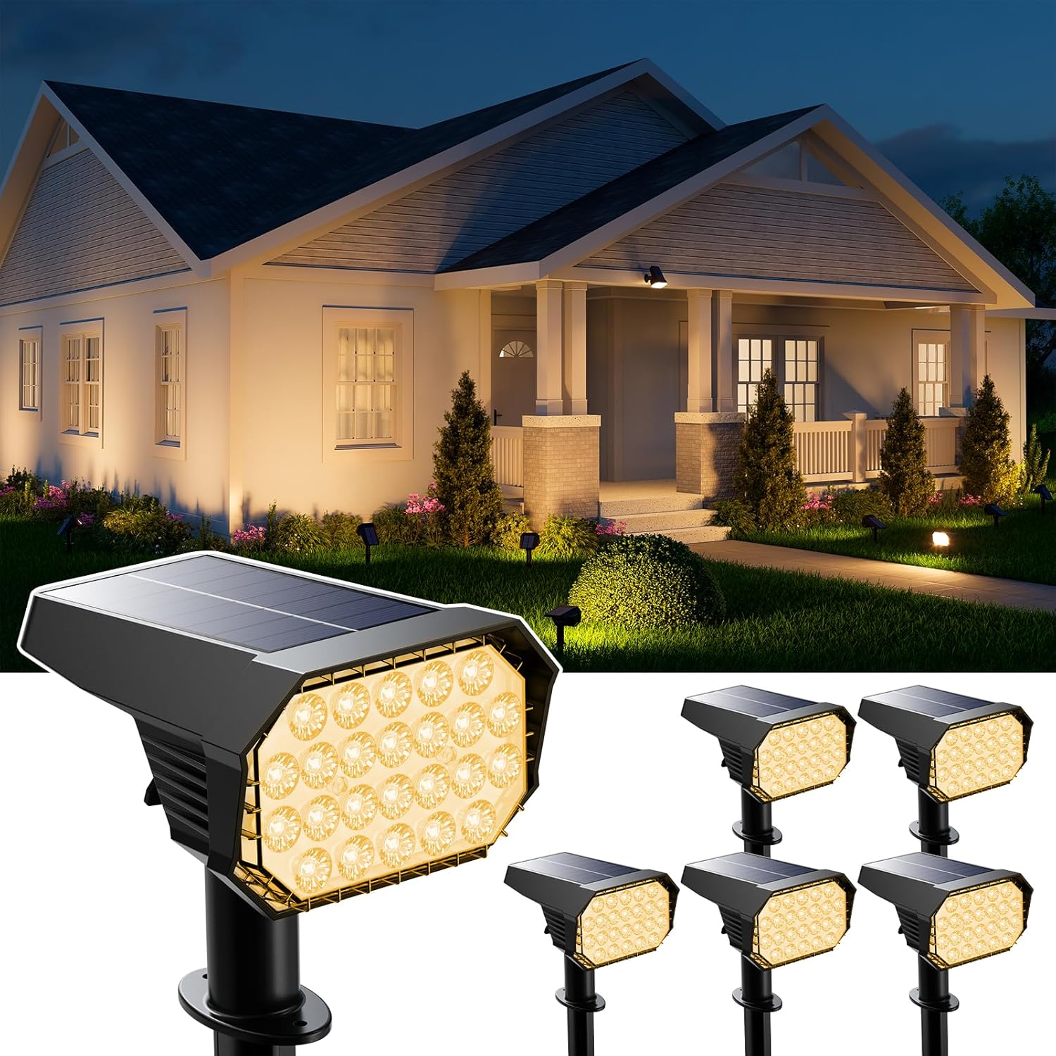 6 Pack Solar Powered Outdoor Spot Lights for Garden and Yard