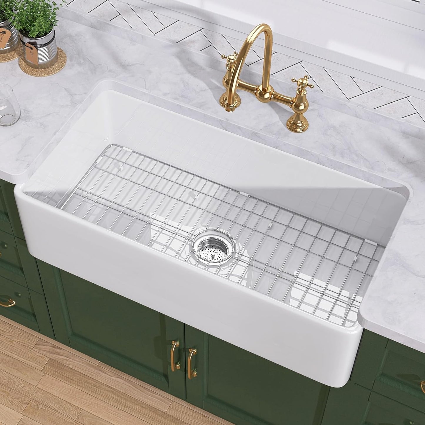 TUKTUK 33 Inch Fireclay Farmhouse Sink for Modern Kitchens