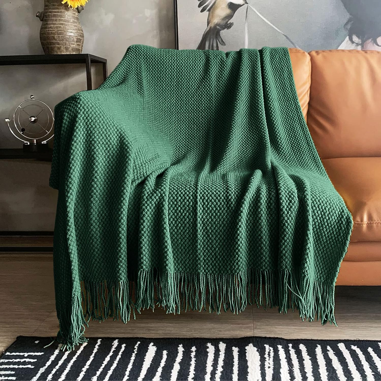 LOMAO Knitted Throw Blanket with Tassels for Home Decor