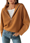 BTFBM Womens Quarter Zip Pullover V Neck Sweater - Casual Cozy Fit