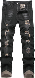 QIMYUM Mens Ripped Jeans Slim Fit Straight Leg - Comfortable Style are