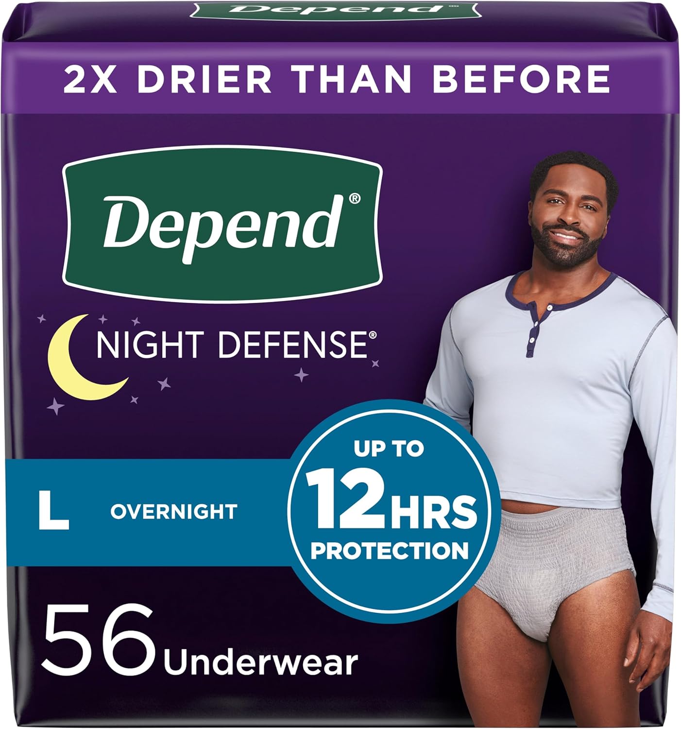 Depend Night Defense Men's Incontinence Underwear, 56 Count