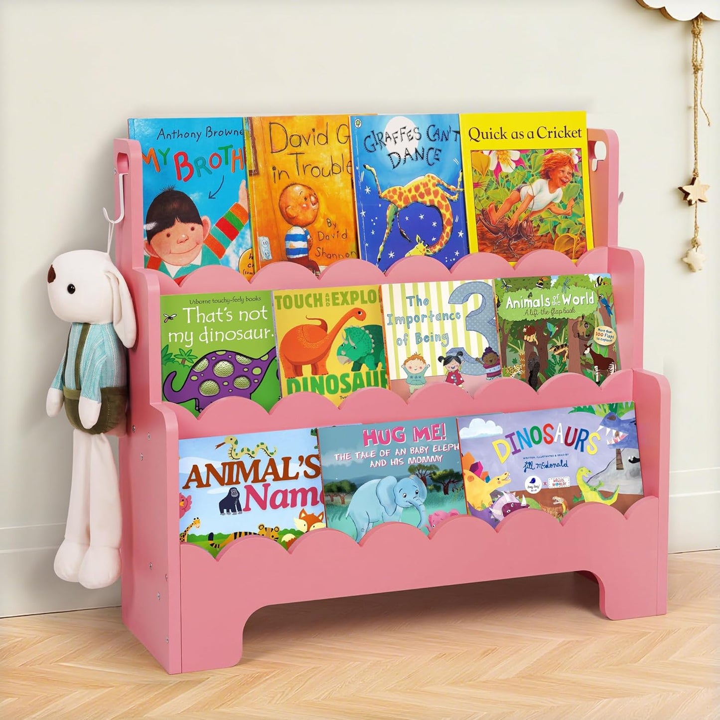 Kids Bookshelf Wooden 3-Tier Scalloped Book Shelf for Kids Rooms