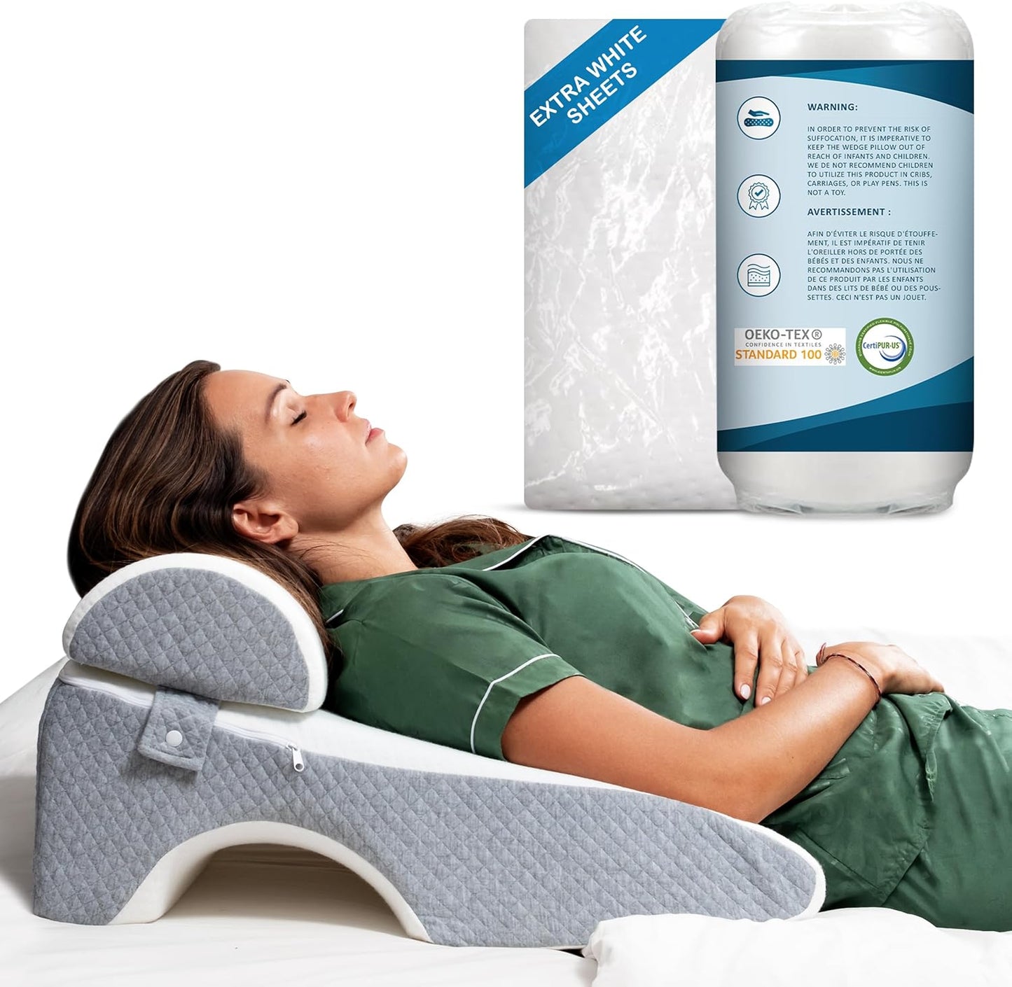 Bed Wedge Pillow 8 Inch for Sleeping and Post-Surgery Support