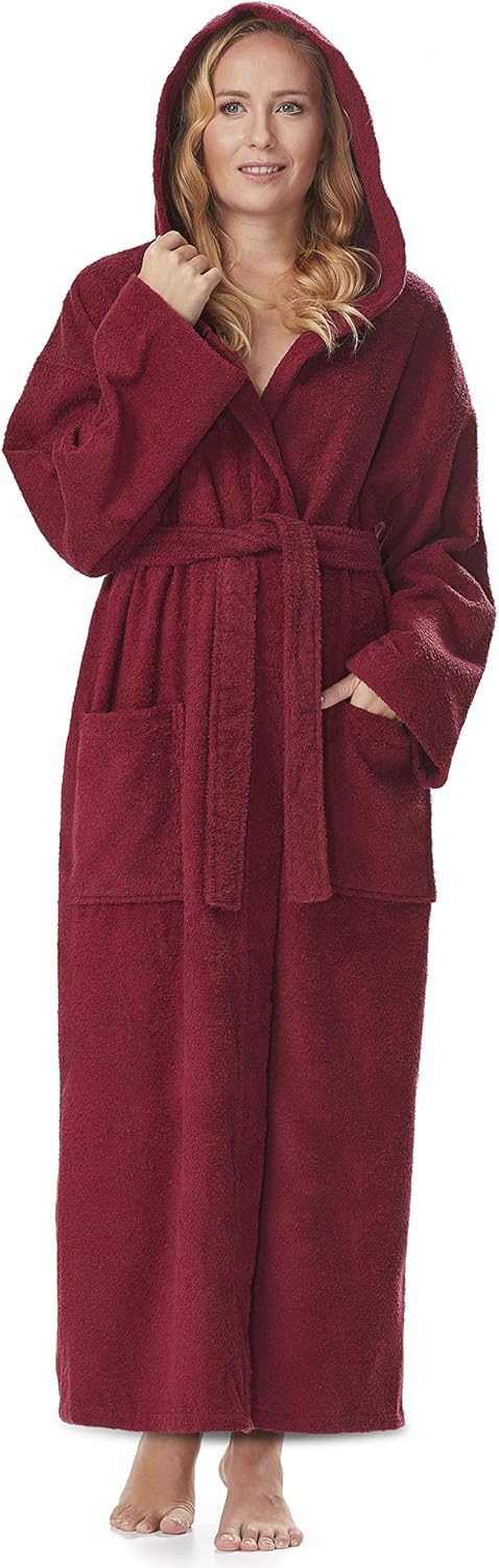 Arus Women's Hooded Classic Bathrobe in Turkish Cotton Style