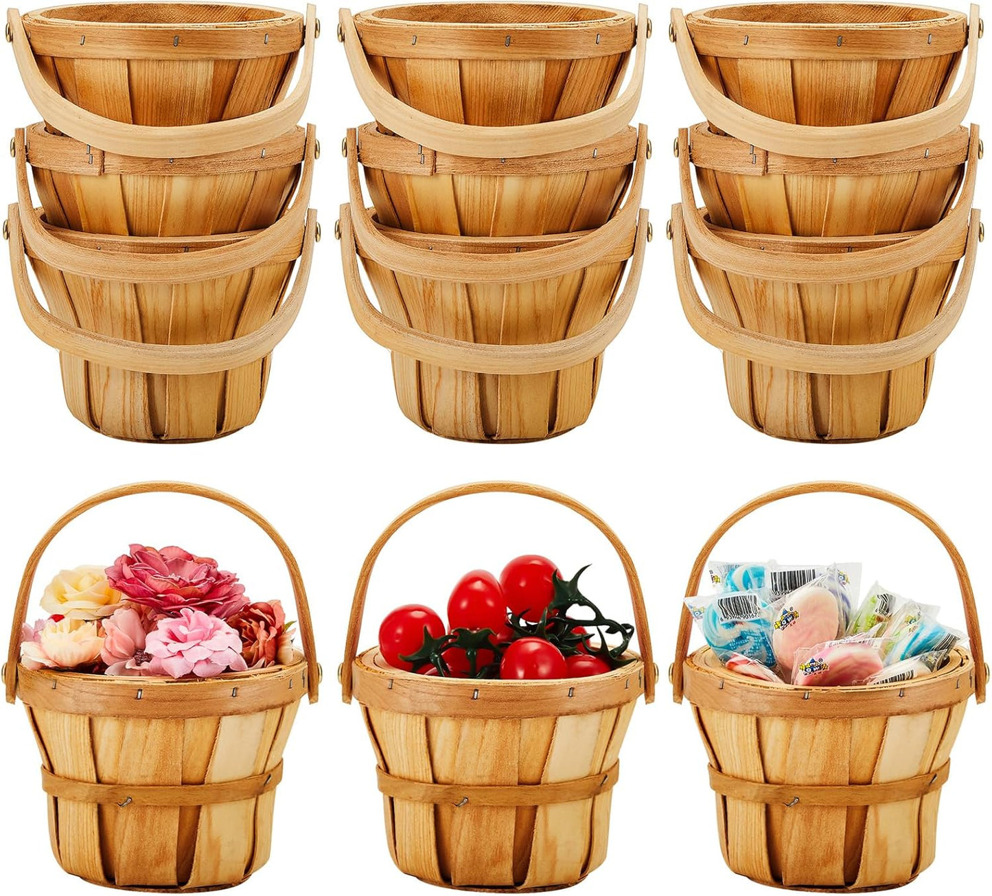 Mini Wooden Apple Baskets for Gifts - 10 Pcs Set