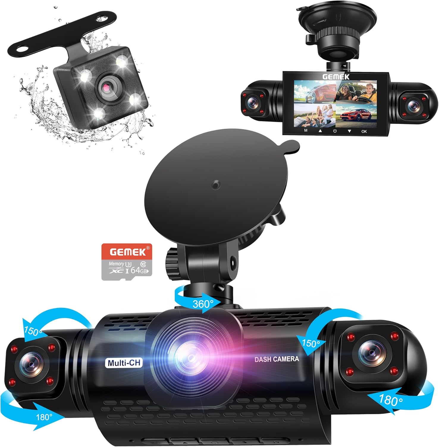 360 4-Ch Dash Cam w/ Night Vision - GEMEK FHD 1080P