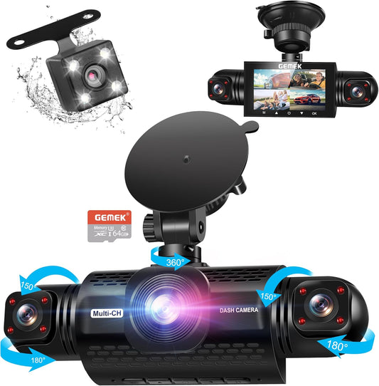 360 4-Ch Dash Cam w/ Night Vision - GEMEK FHD 1080P