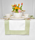 Solino Home Linen Table Runner 14 x 36 in Sage Green and White