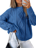 Trendy Queen Women's Oversized Cable Knit Crewneck Sweater - Cozy soft