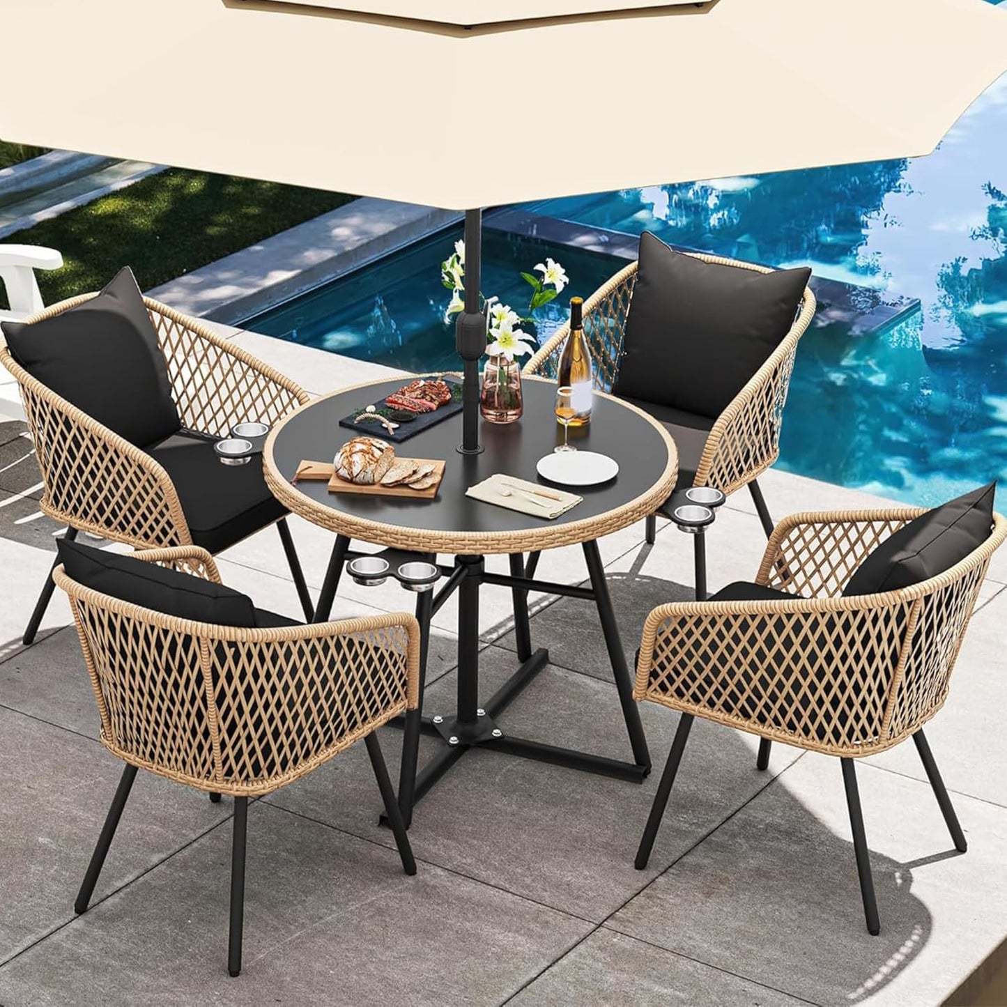 YITAHOME 5-Piece Outdoor Dining Set with Umbrella Hole