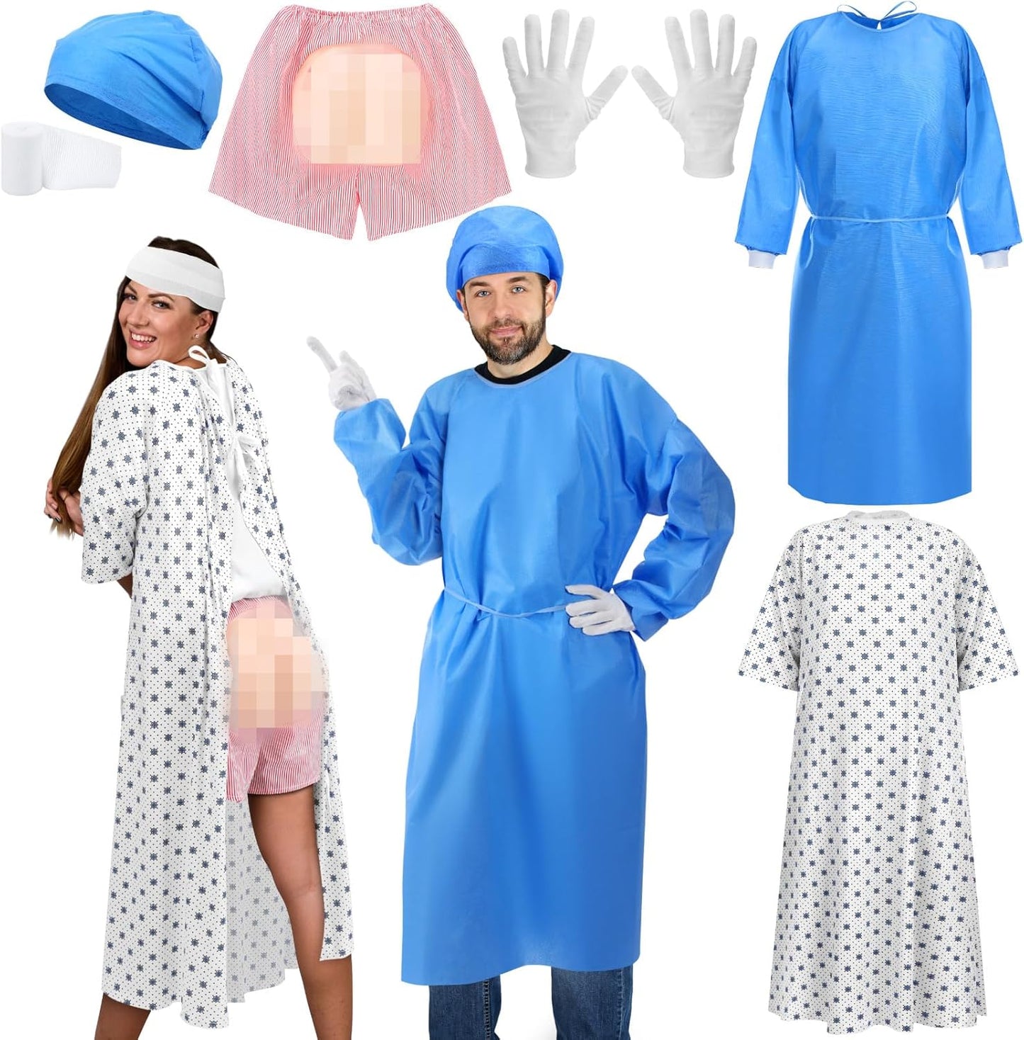 Mepase 6 Pcs Halloween Couples Costume for Doctor and Patient
