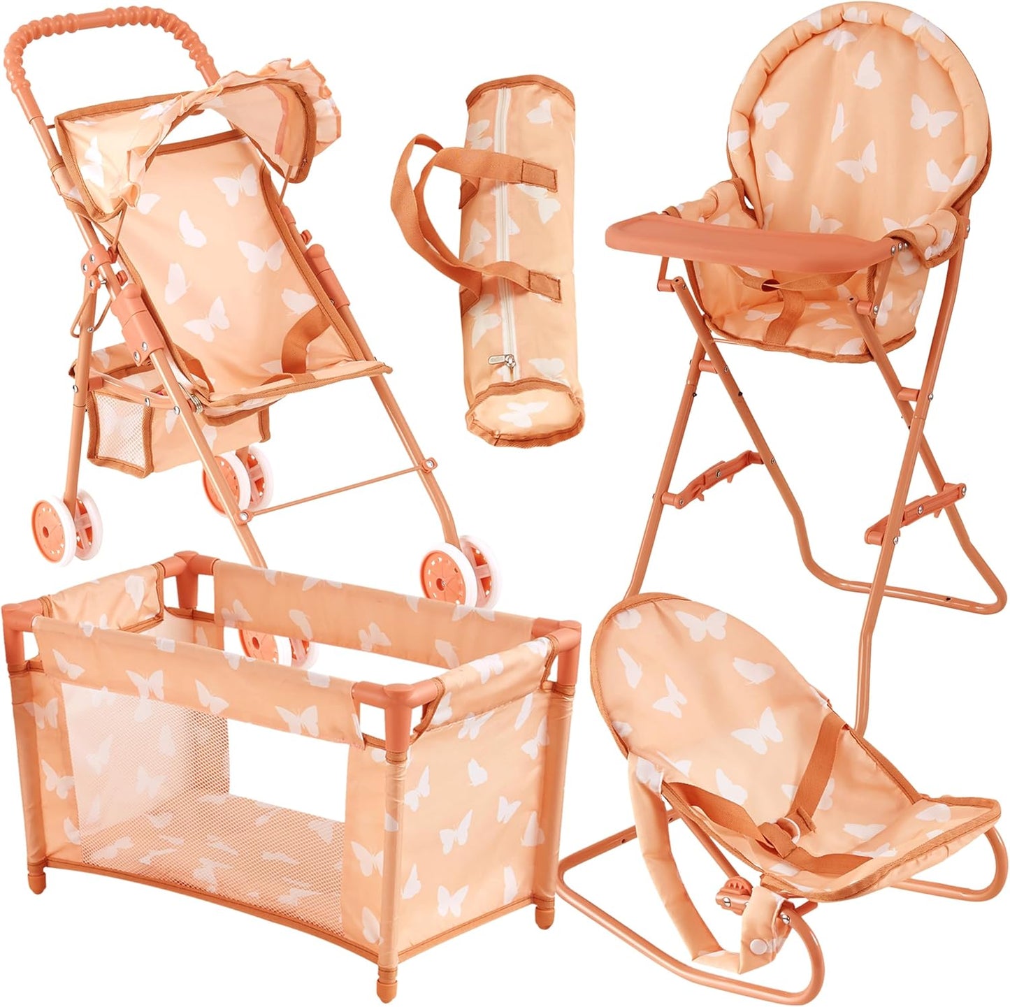 4-in-1 Baby Doll Stroller Set with Butterfly Design for Toddlers