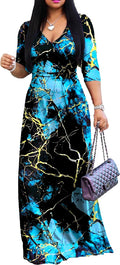 Stylish V Neck Maxi Dress with 3/4 Sleeves for Women