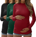 Maternity Ribbed Knit 3-Pack Long Sleeve Tops for Women - Soft Stretch