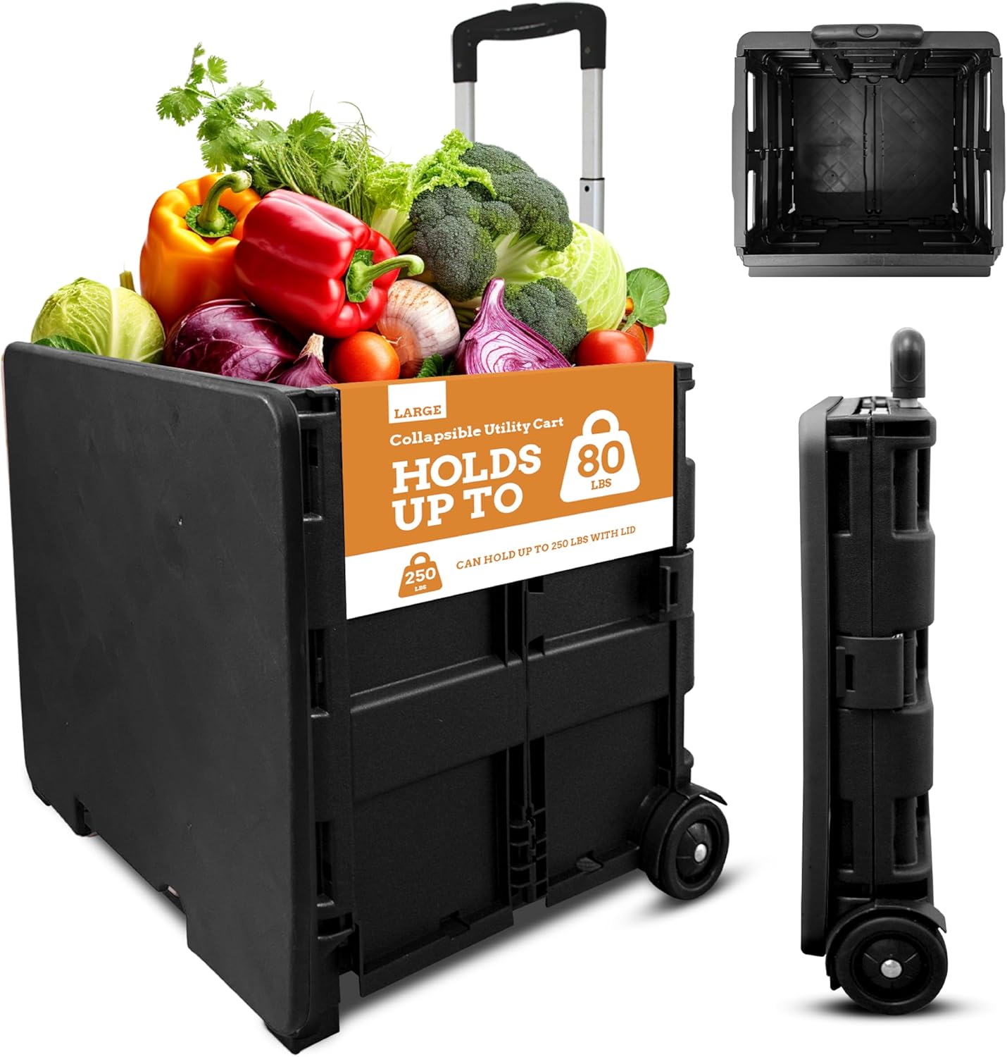 Collapsible Ultra-Slim Pack-N-Roll Utility Cart for All Uses