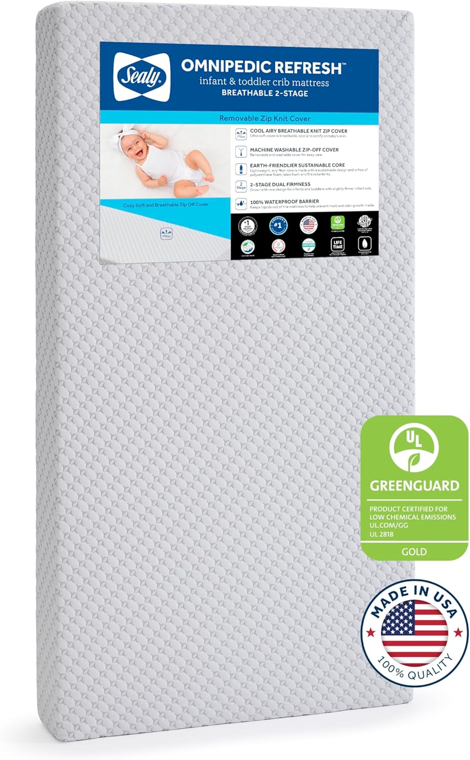 SEALY BABY OmniPedic Refresh Crib Mattress for Safe Sleep