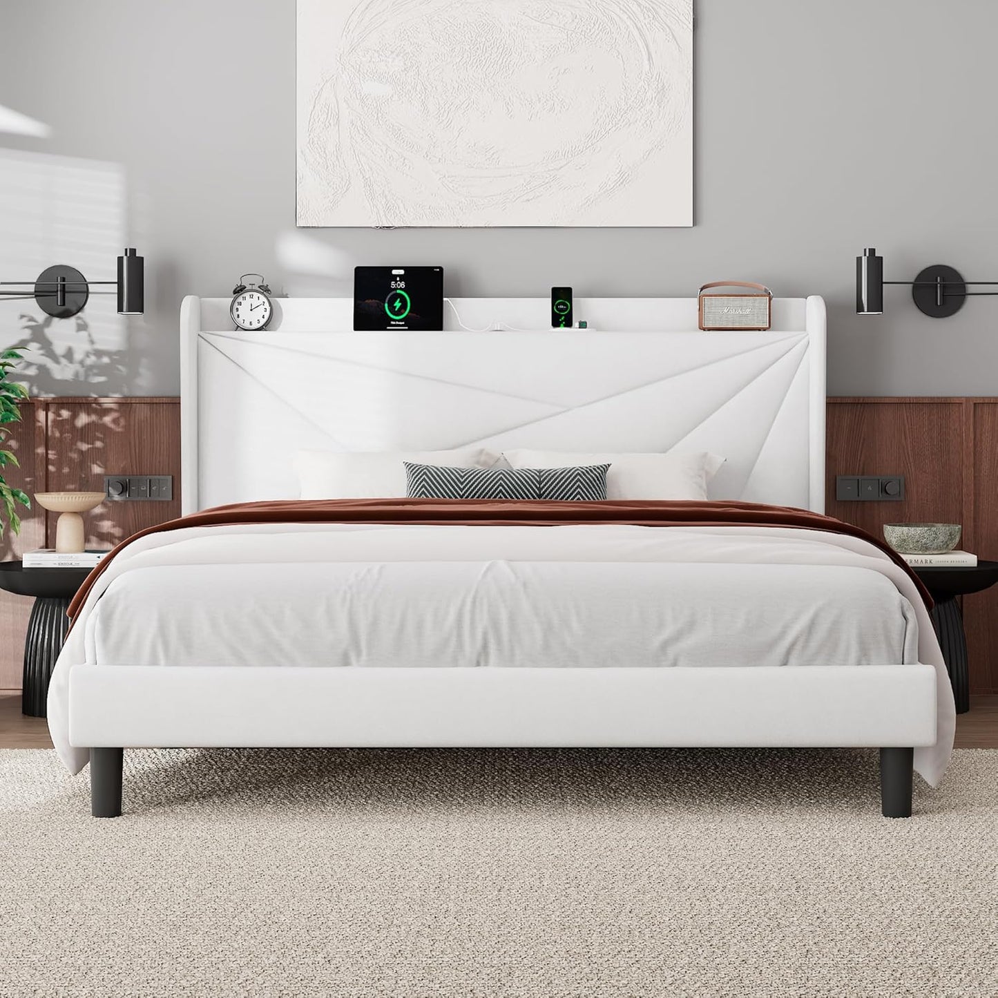 Feonase King Bed Frame with Charging Station and Storage Headboard