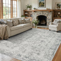 6x9 Area Rug Grey Vintage Abstract Boho Rug - Washable Low Pile