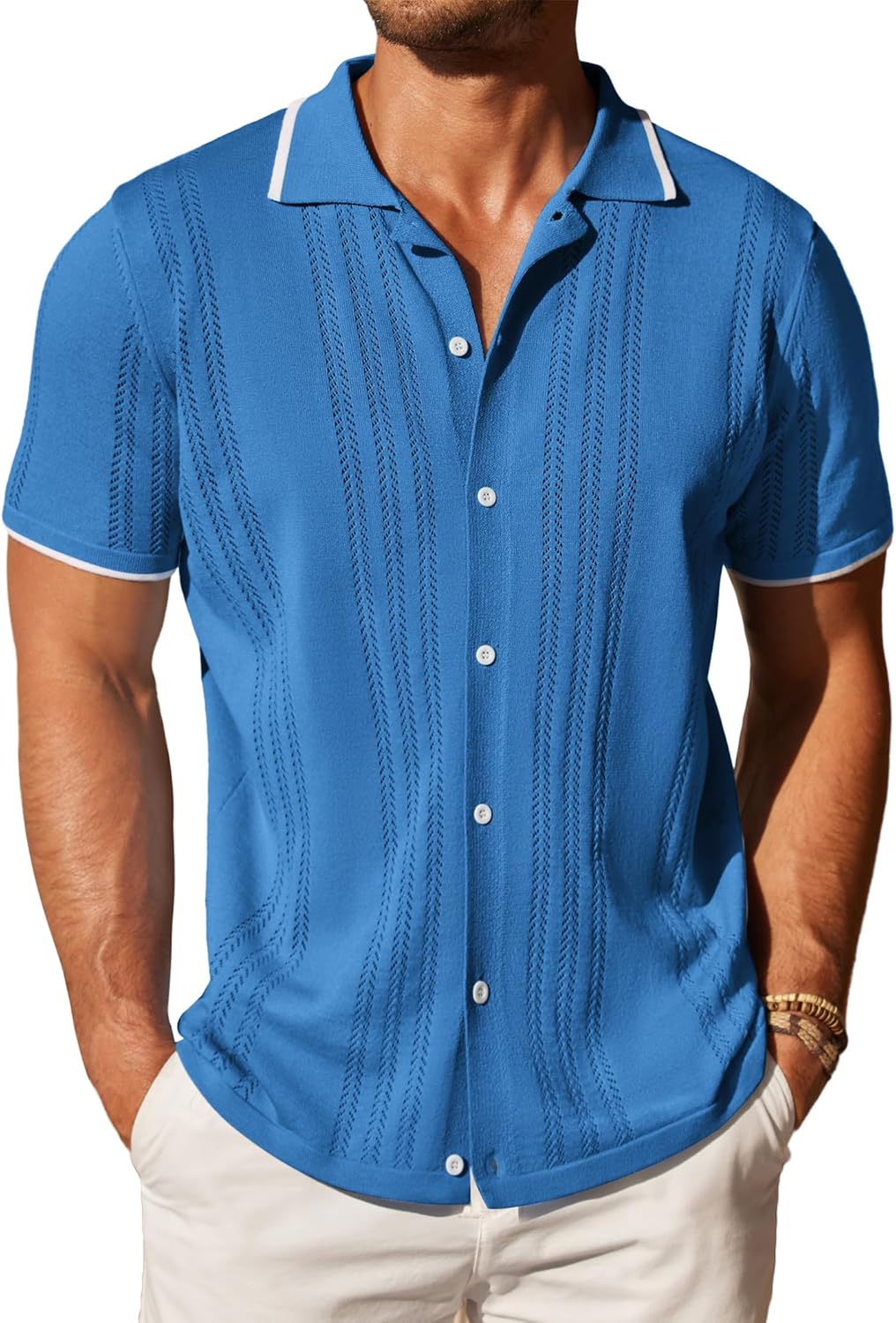 COOFANDY Men's Knit Button Down Shirt for Casual Beach Wear