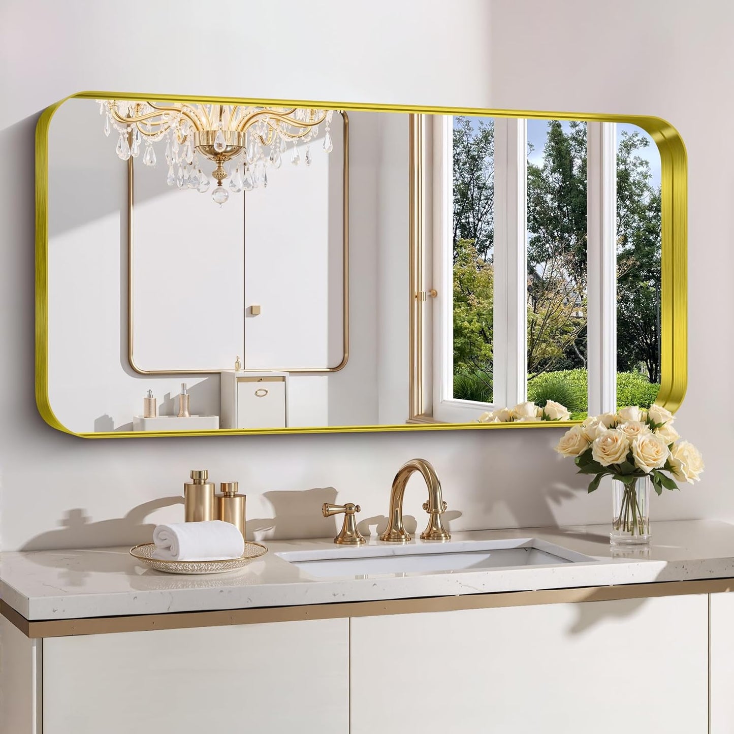 FORBATH 24x48 Inch Bathroom Mirror with Brushed Gold Frame