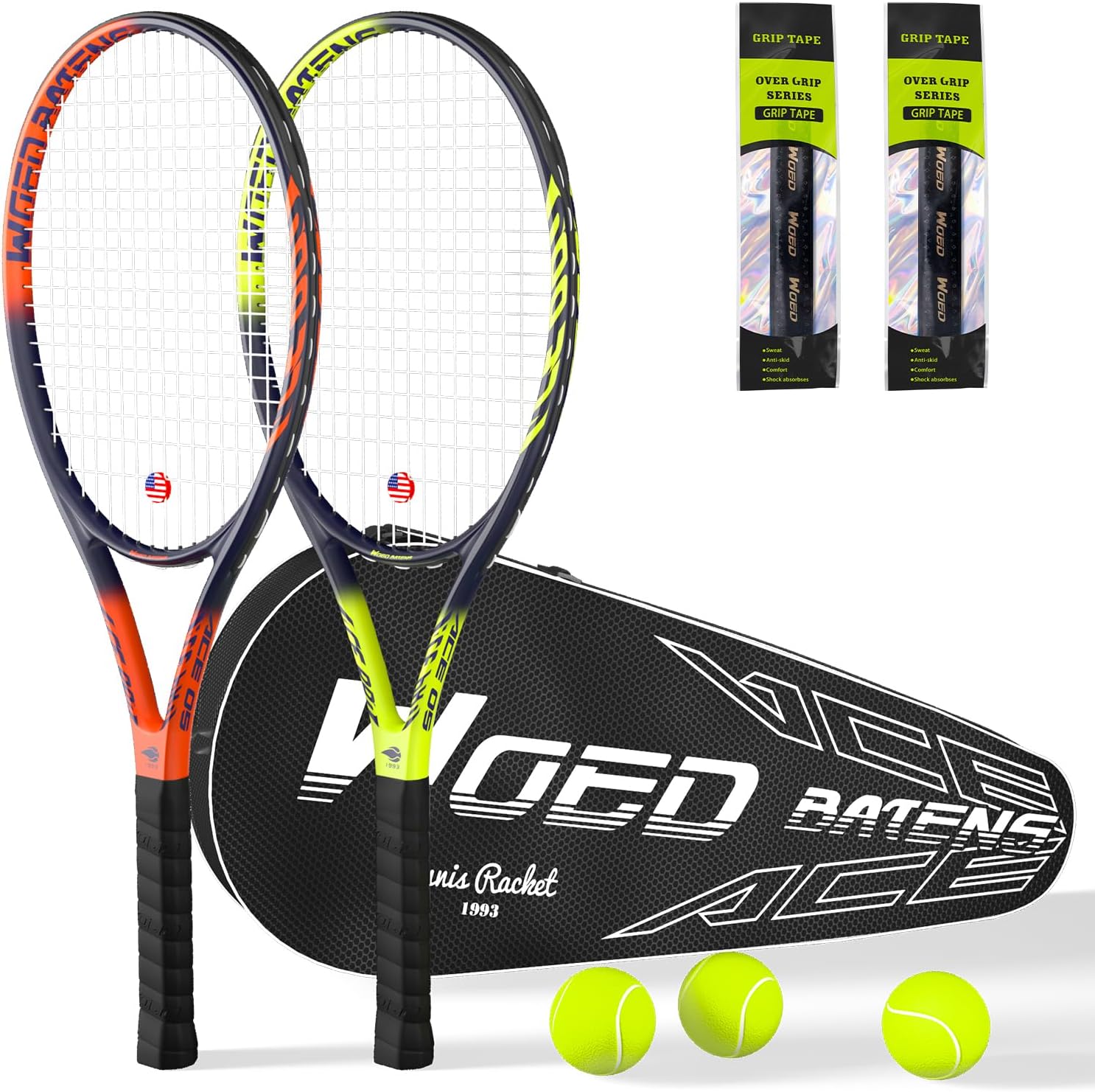 Pro Tennis Racket for Adults with 3 Balls and Accessories
