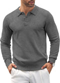 Mens Knit Polo Shirt Long Sleeve - Stretchy Classic Quarter Button