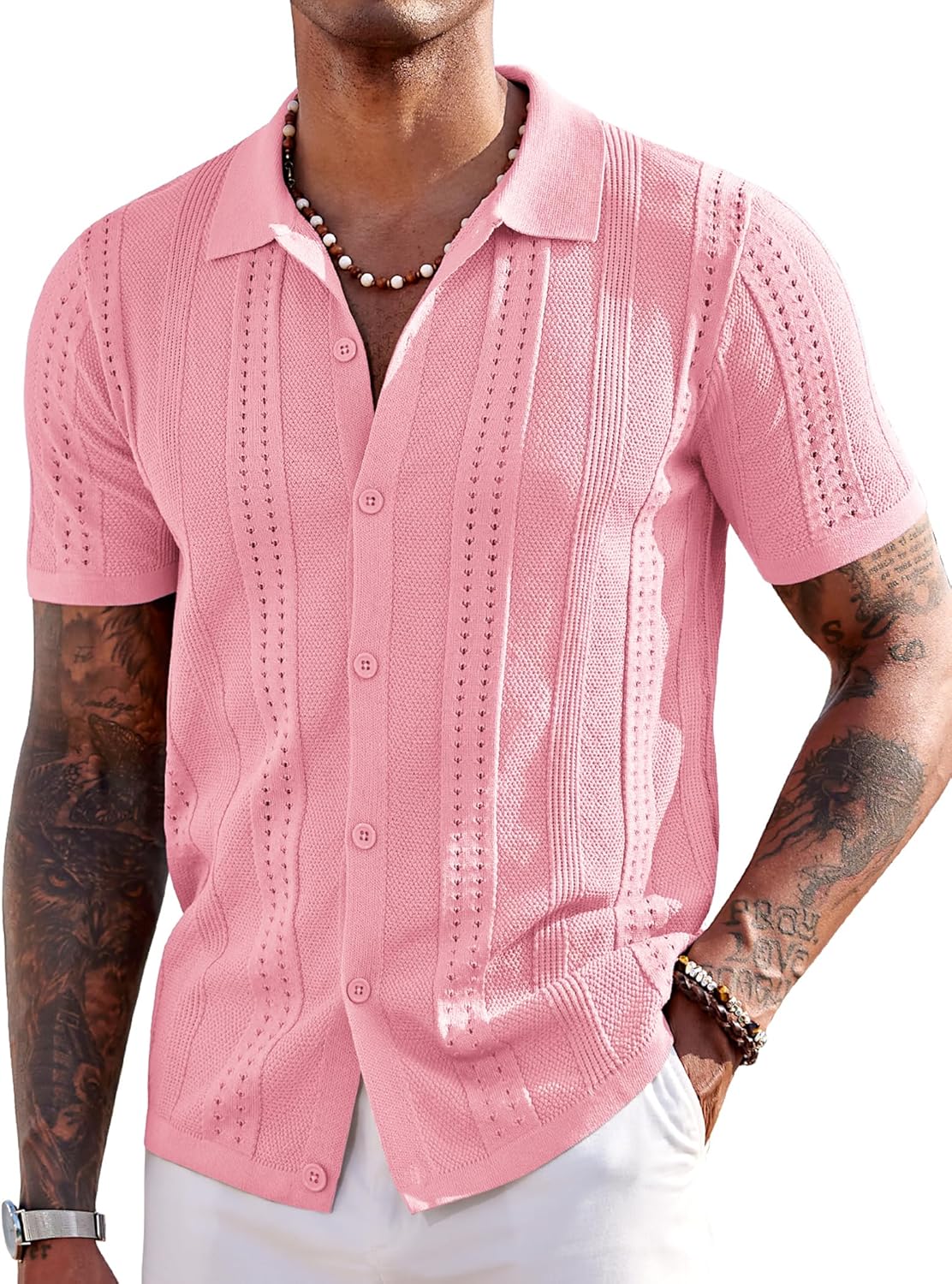 COOFANDY Men's Knit Shirts Short Sleeve Button Down Polo Style