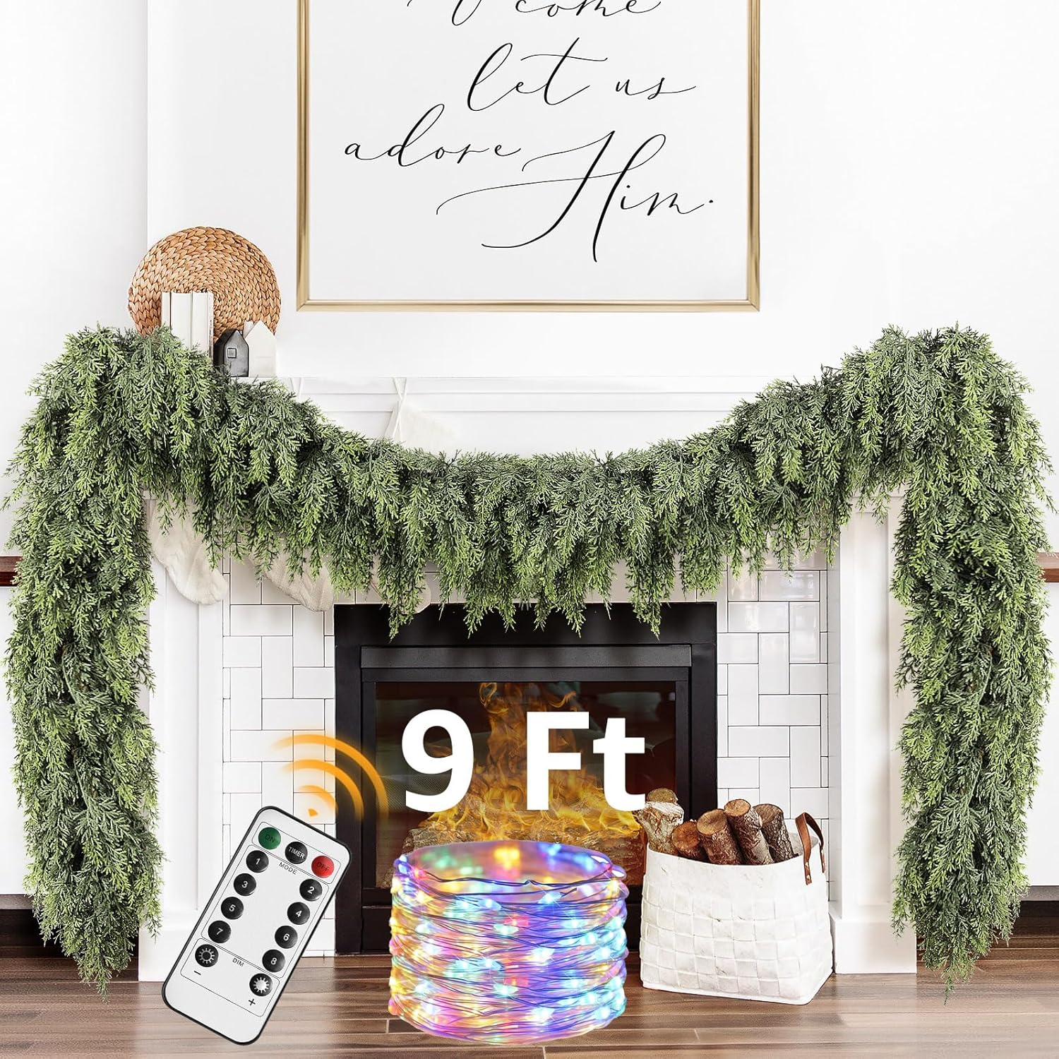 9ft Cedar Christmas Garland with Lights for Festive Decor
